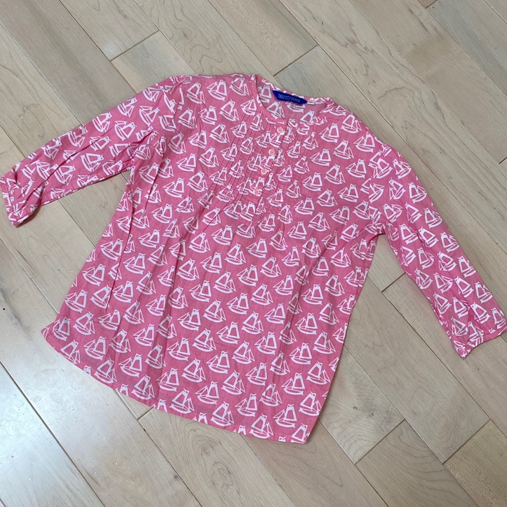 Three islands girls soft cotton pleated bottoms front sales pink white shirt